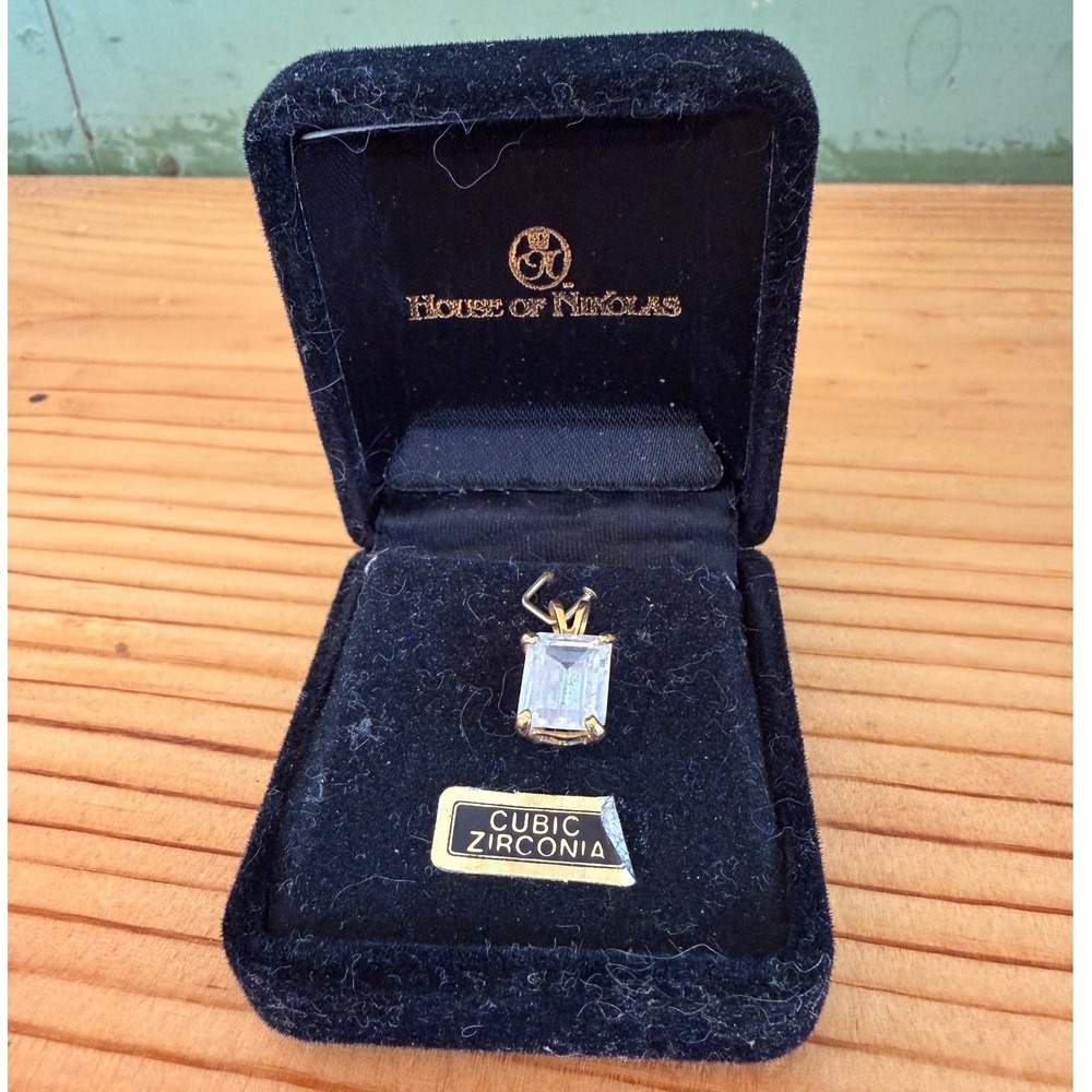 House of Nikolas Emerald Cut Cubic Zirconia Pendant Gold Tone Charm